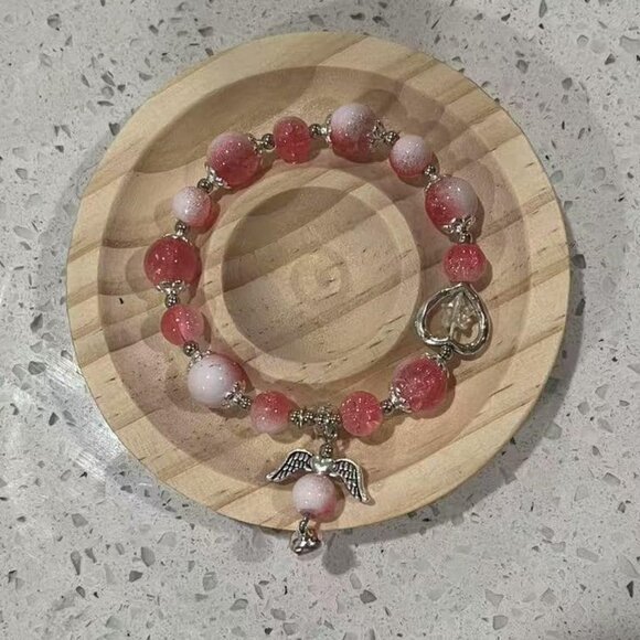 Elegant Pink Beaded Bracelet with Silver Charms - Picture 3 of 3